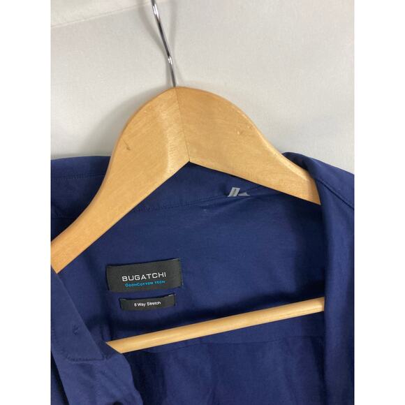 Bugatchi OoohCottn Tech 8 Way Stretch Short Sleeve Button Up Shirt Medium - Picture 2 of 3